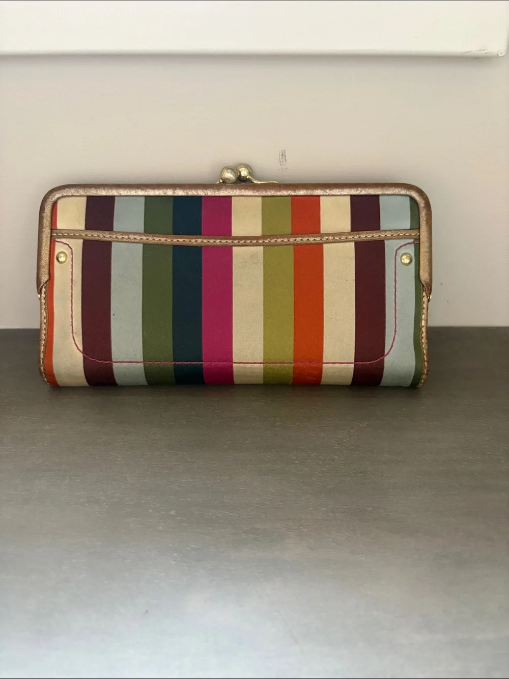Vintage Coach Legacy Stripe Satin Kisslock Wallet